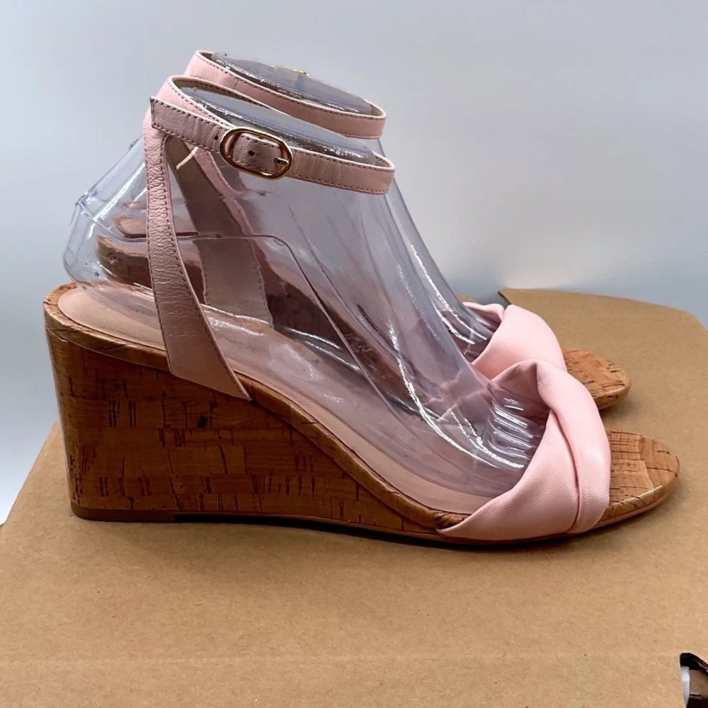 Stuart Weitzman Blush Pink Leather Cork Wedge Sandals Ankle Strap Womens 9.5 B - Picture 10 of 13